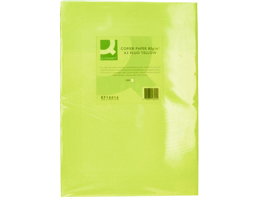 PAPEL DE COR Q-CONNECT DIN A3 80 GR VERDE NEON EMBALAGEM DE 500 FOLHAS