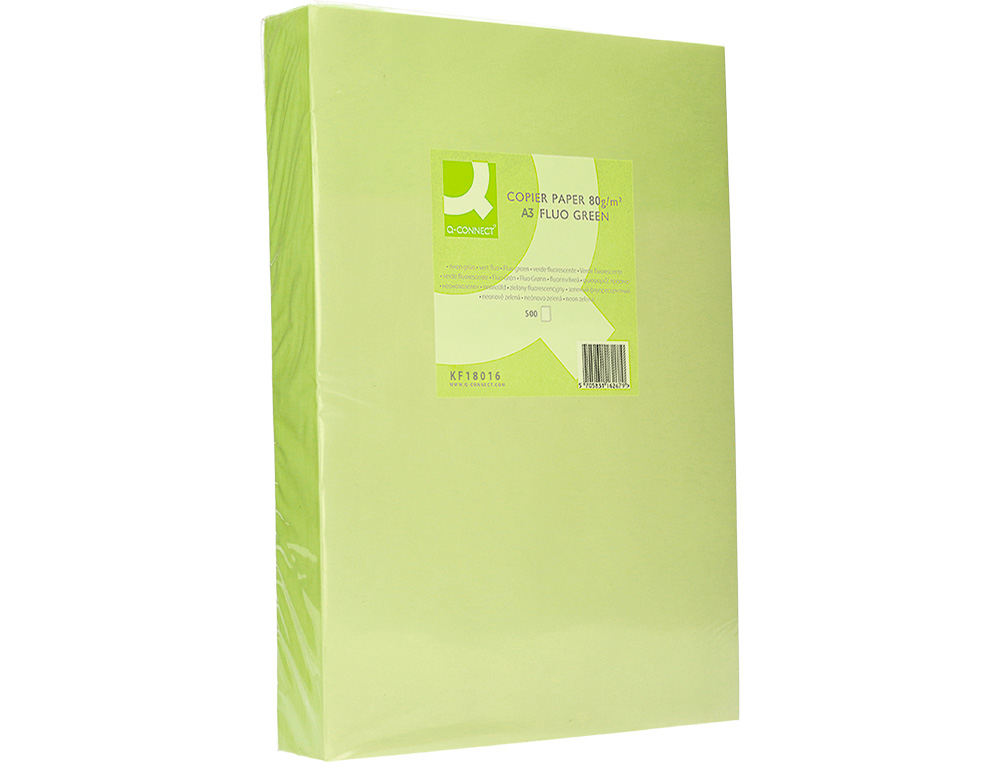 PAPEL DE COR Q-CONNECT DIN A3 80 GR VERDE NEON EMBALAGEM DE 500 FOLHAS