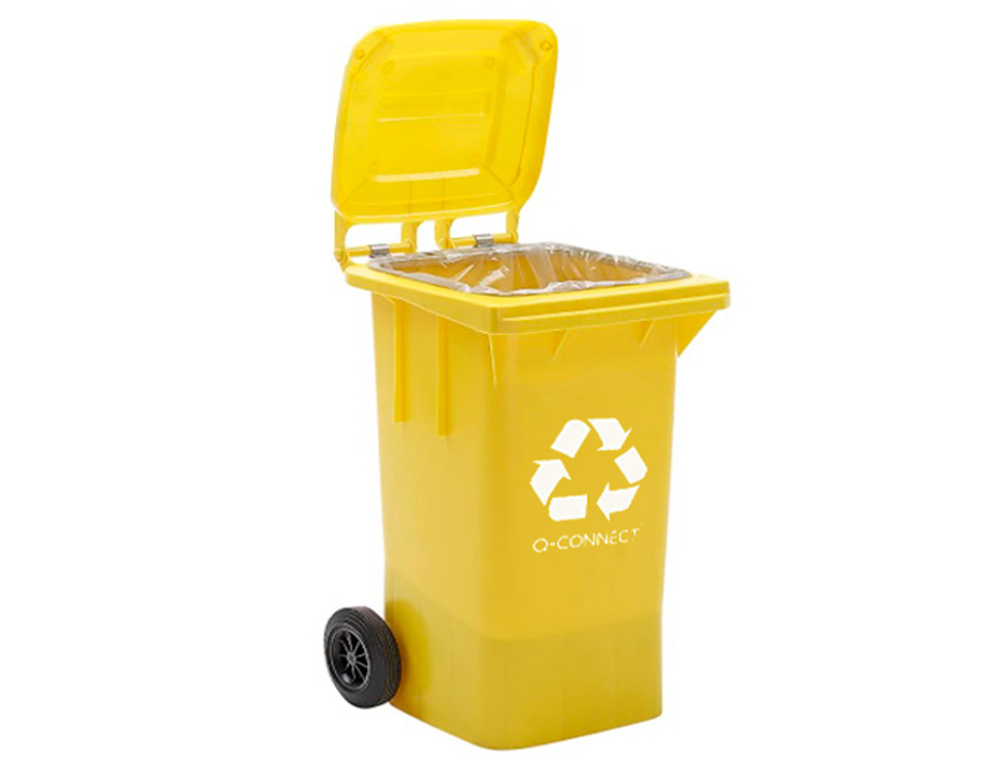 CONTENTOR DE LIXO Q-CONNECT PLASTICO 100L COM CAPA AMARELA 75X37X47 CM