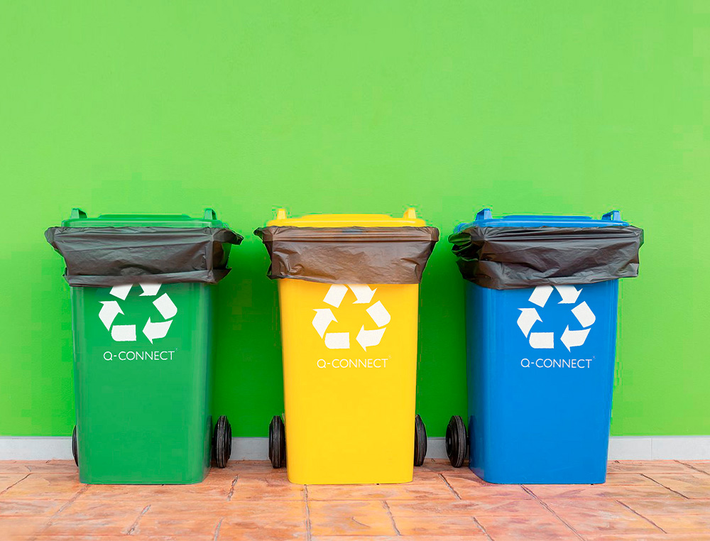 CONTENTOR DE LIXO Q-CONNECT PLASTICO 100L COM CAPA AZUL 75X37X47 CM