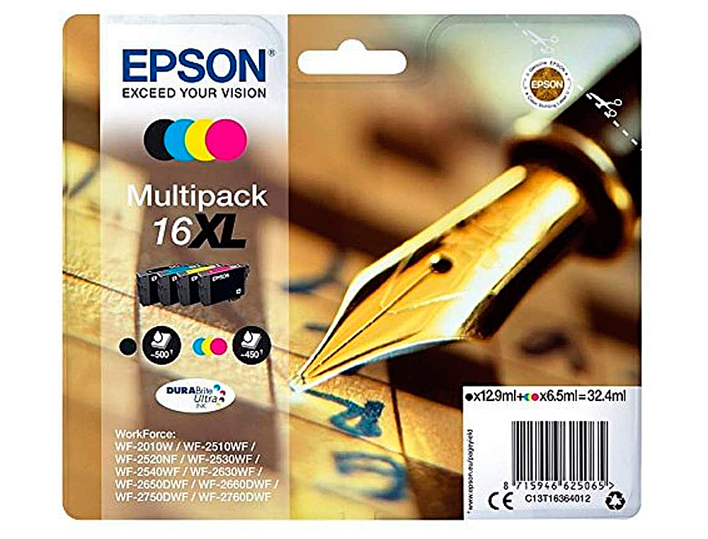 TINTEIRO EPSON 16 XL MULTIPACK WORKFORCE WF-2010W WF-2510WF WF-2520NF WF-2530WF WF-2540WF PRETO AMARELO CIAN E MAGENTA C