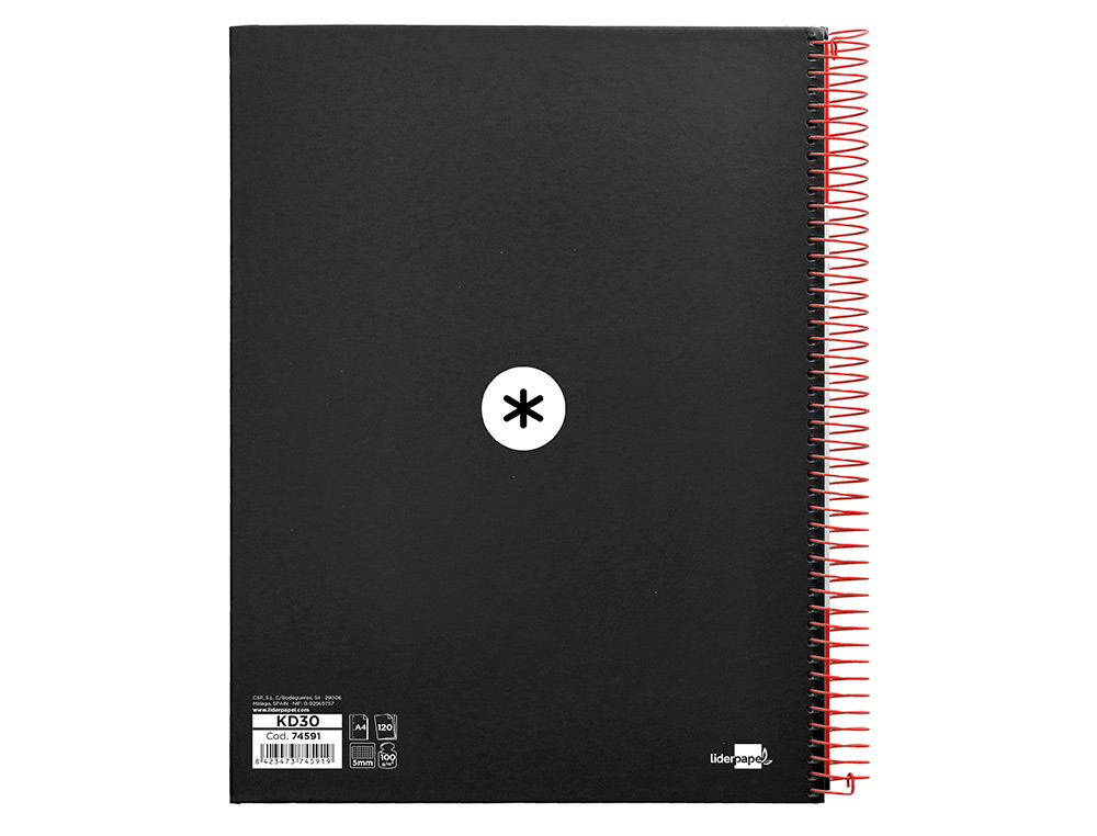 CADERNO ESPIRAL DIN A4 ANTARTIK CAPA FORRADA 120 F 100 GR QUADRICULA 5 MM 5 BANDAS DE CORES COR PRETO