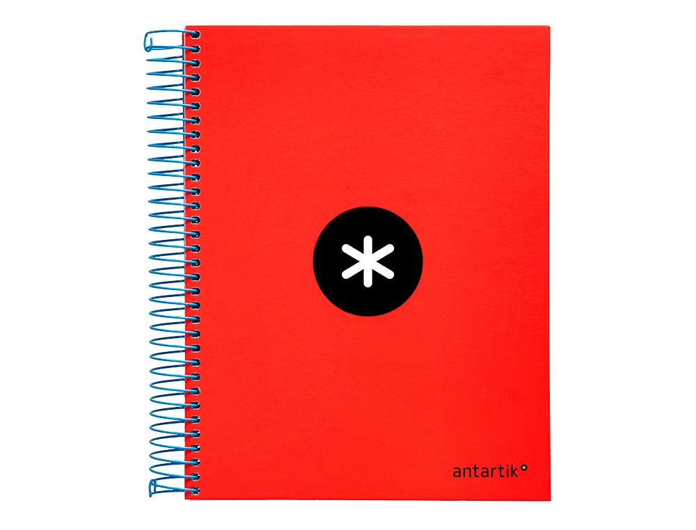CADERNO ESPIRAL DIN A5 ANTARTIK CAPA FORRADA 120 F 100 GR LISO COM BANDAS DE CORES 6 FUROS COR VERMELHO