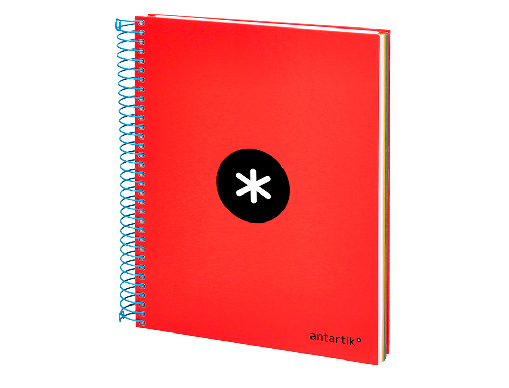 CADERNO ESPIRAL DIN A5 ANTARTIK CAPA FORRADA 120 F 100 GR LISO COM BANDAS DE CORES 6 FUROS COR VERMELHO