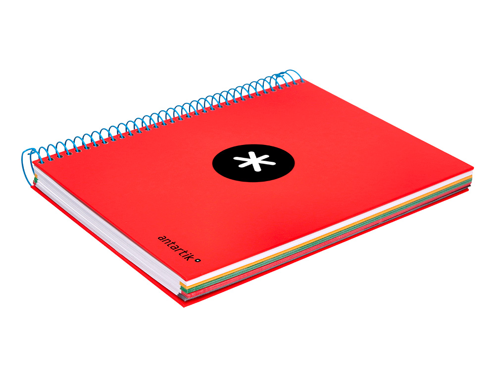 CADERNO ESPIRAL DIN A5 ANTARTIK CAPA FORRADA 120 F 100 GR LISO COM BANDAS DE CORES 6 FUROS COR VERMELHO