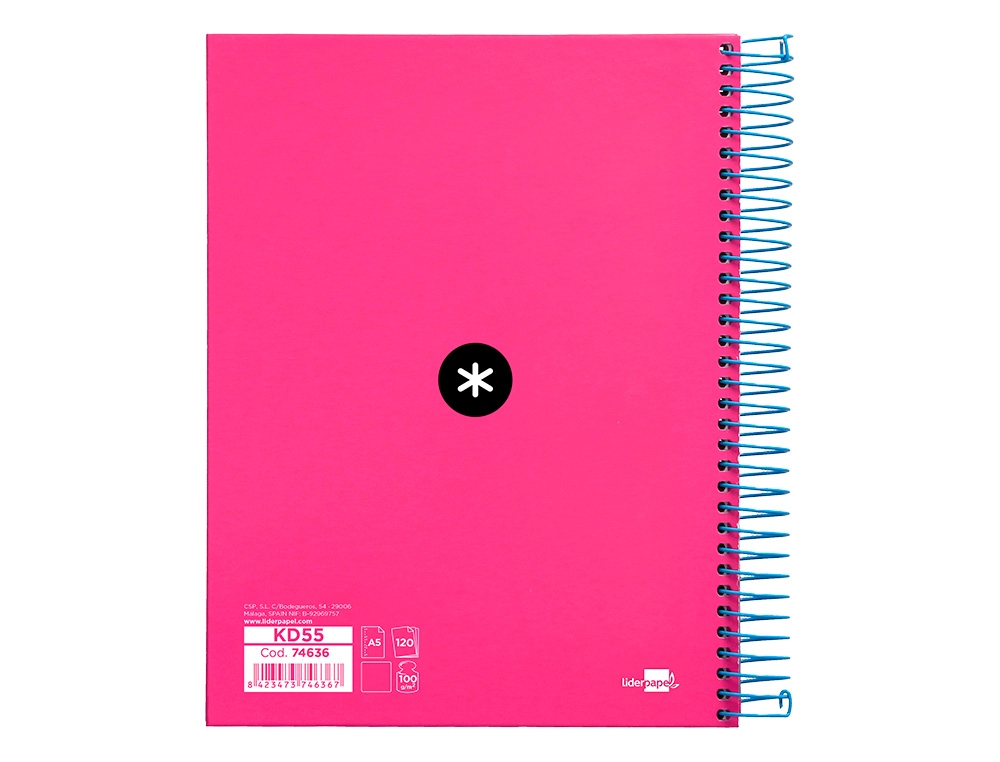 CADERNO ESPIRAL DIN A5 ANTARTIK CAPA FORRADA 120 F 100 GR LISO COM BANDAS DE CORES 6 FUROS COR ROSA FLUOR