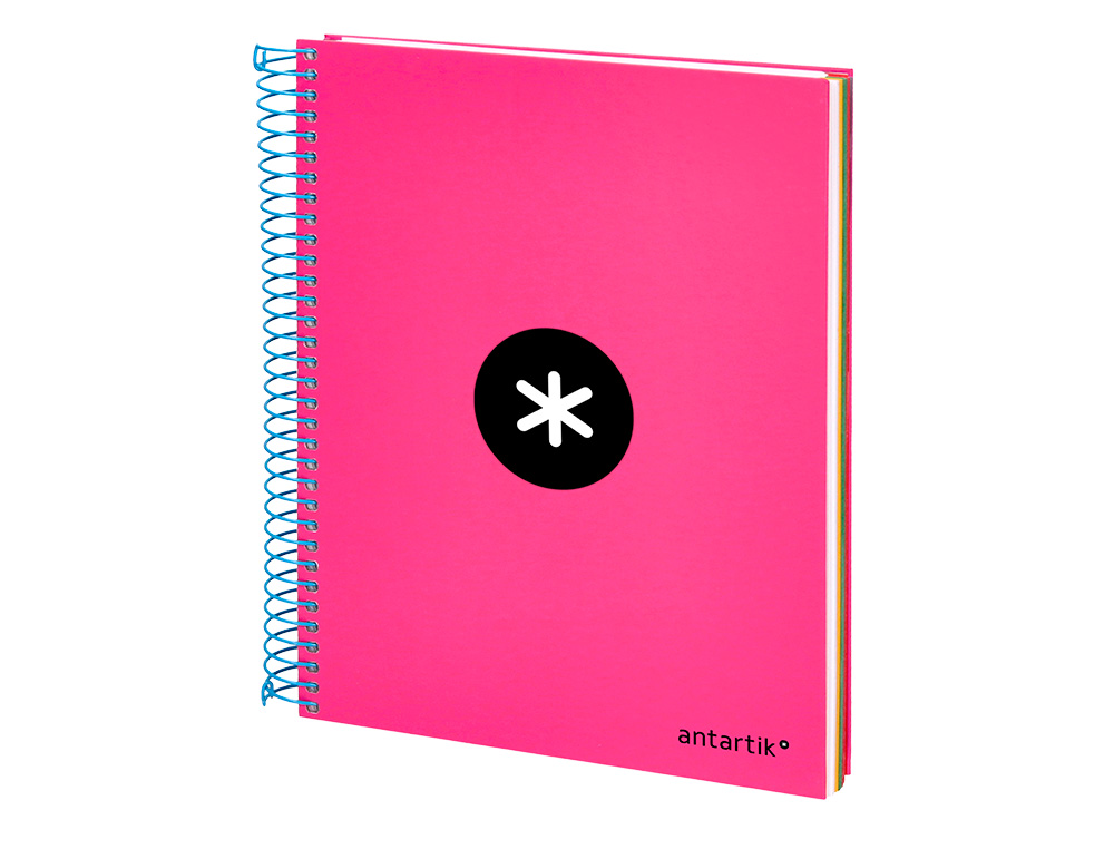 CADERNO ESPIRAL DIN A5 ANTARTIK CAPA FORRADA 120 F 100 GR LISO COM BANDAS DE CORES 6 FUROS COR ROSA FLUOR