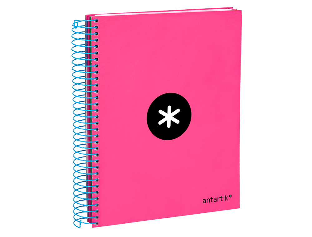 CADERNO ESPIRAL DIN A5 ANTARTIK CAPA FORRADA 120 F 100 GR LISO COM BANDAS DE CORES 6 FUROS COR ROSA FLUOR
