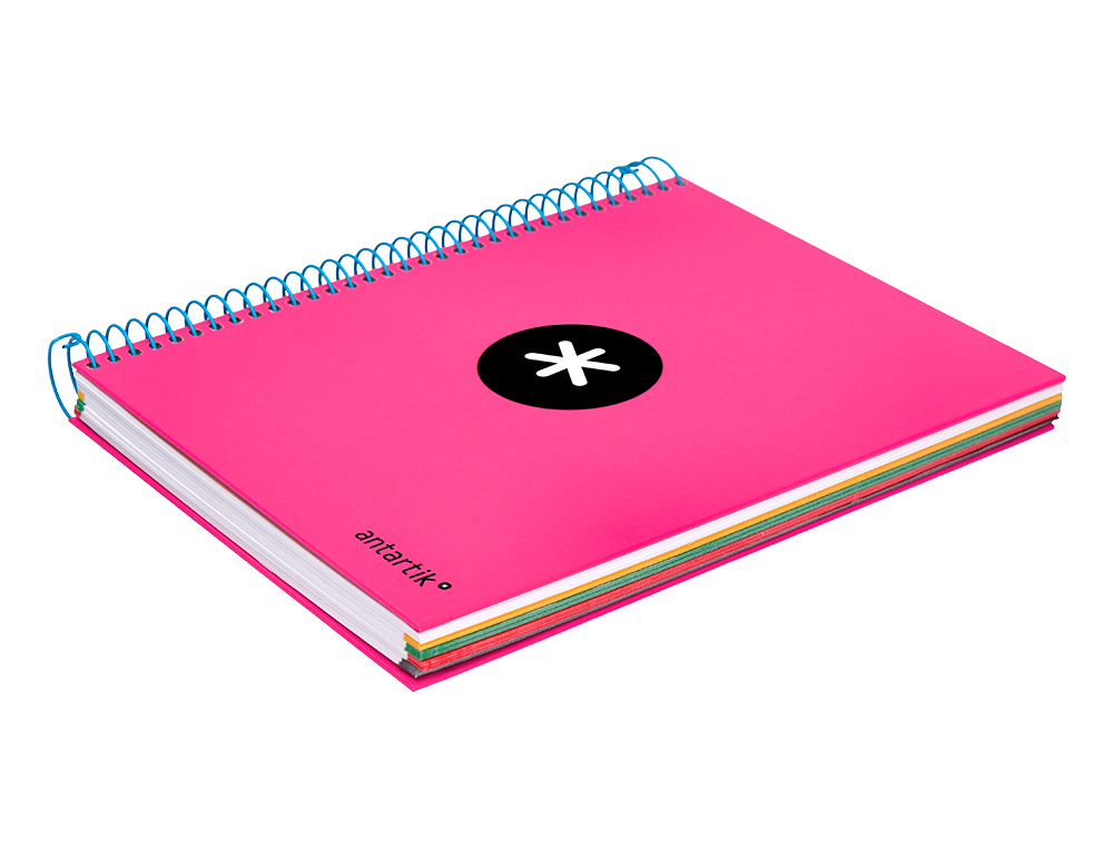 CADERNO ESPIRAL DIN A5 ANTARTIK CAPA FORRADA 120 F 100 GR LISO COM BANDAS DE CORES 6 FUROS COR ROSA FLUOR