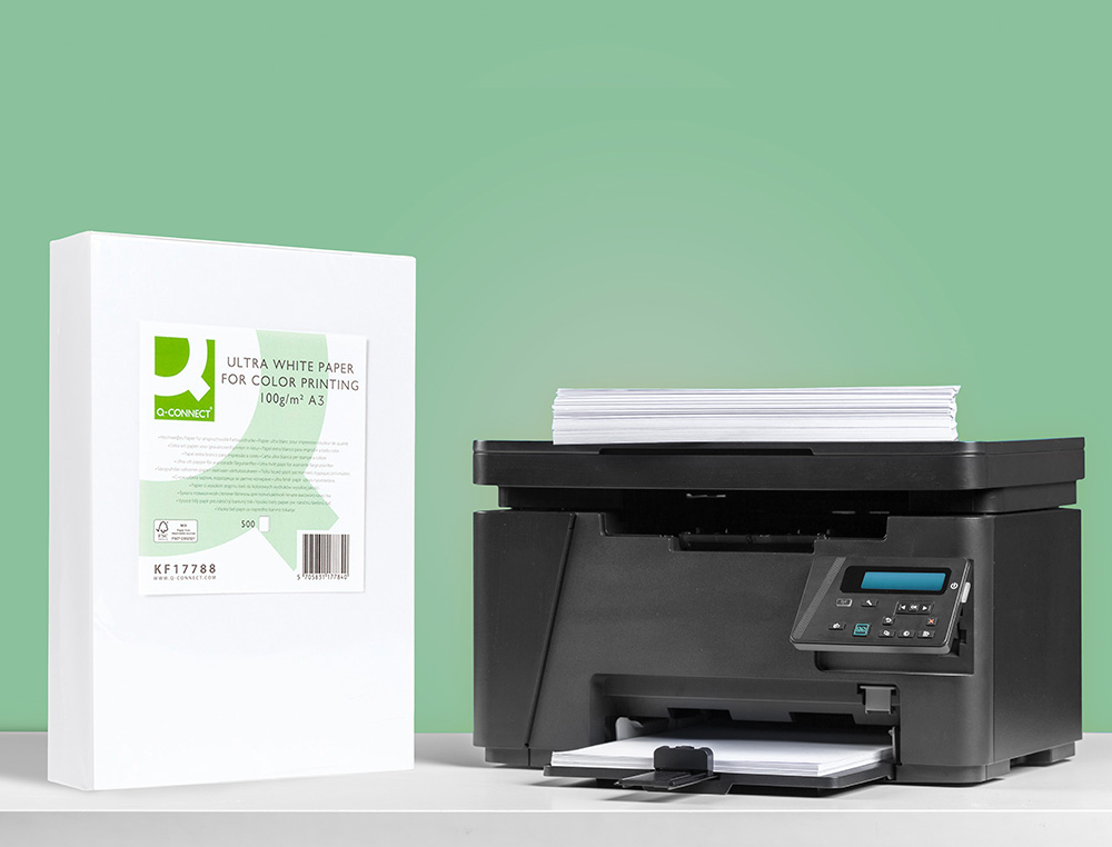 PAPEL FOTOCOPIA ULTRA WHITE Q-CONNECT DIN A3 100 GR EMBALAGEM DE 500 FOLHAS