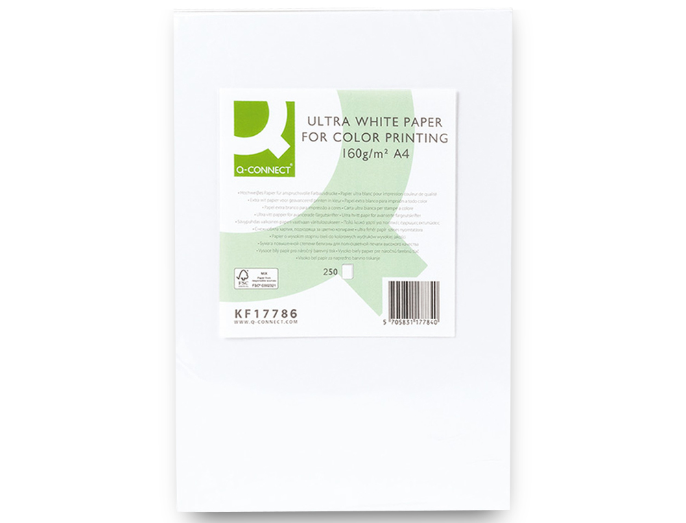 PAPEL FOTOCOPIA ULTRA WHITE Q-CONNECT DIN A4 160 GR EMBALAGEM DE 250 FOLHAS