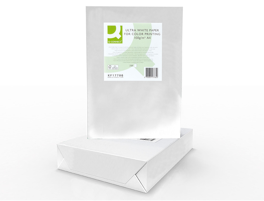 PAPEL FOTOCOPIA ULTRA WHITE Q-CONNECT DIN A4 160 GR EMBALAGEM DE 250 FOLHAS