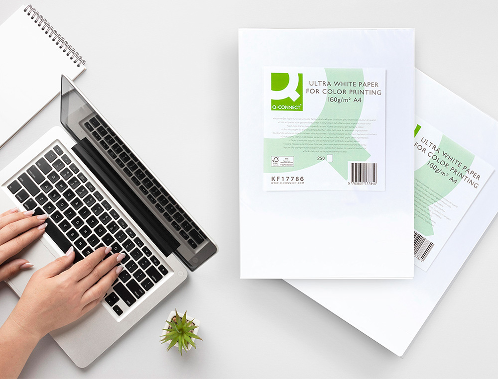 PAPEL FOTOCOPIA ULTRA WHITE Q-CONNECT DIN A4 160 GR EMBALAGEM DE 250 FOLHAS