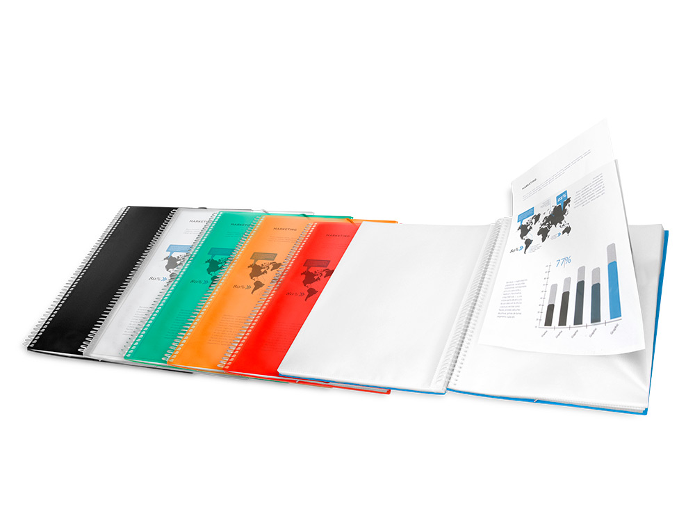 CAPA CATALOGO LIDERPAPEL COM ESPIRAL 20 BOLSAS POLIPROPILENO DIN A4 PRETO