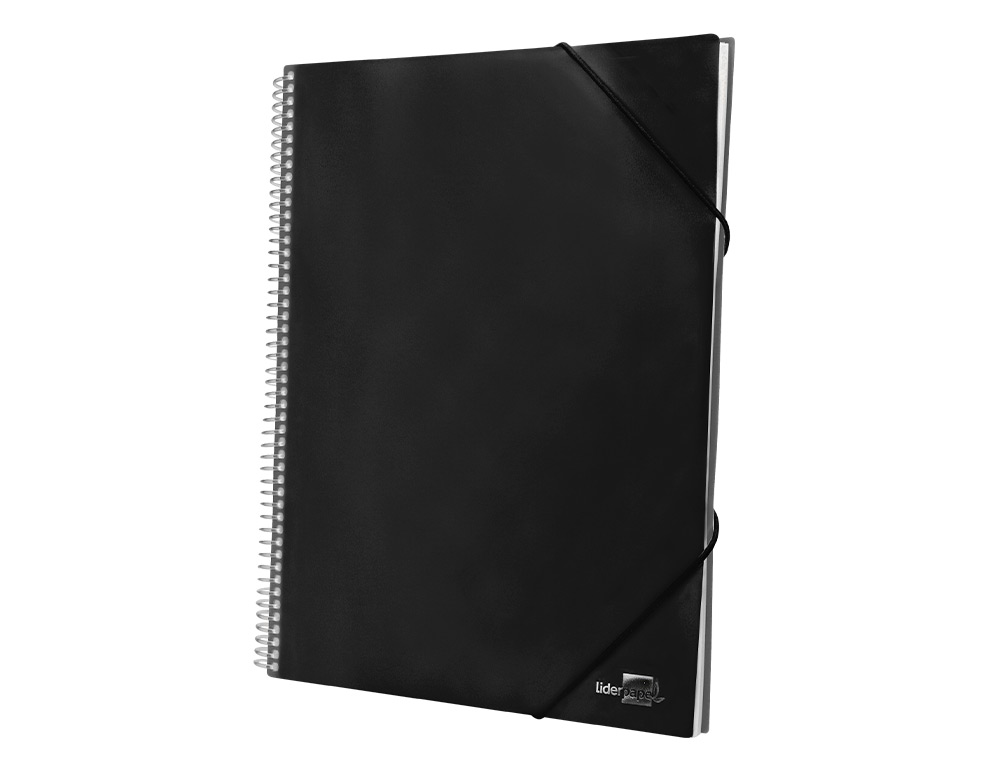 CAPA CATALOGO LIDERPAPEL COM ESPIRAL 20 BOLSAS POLIPROPILENO DIN A4 PRETO