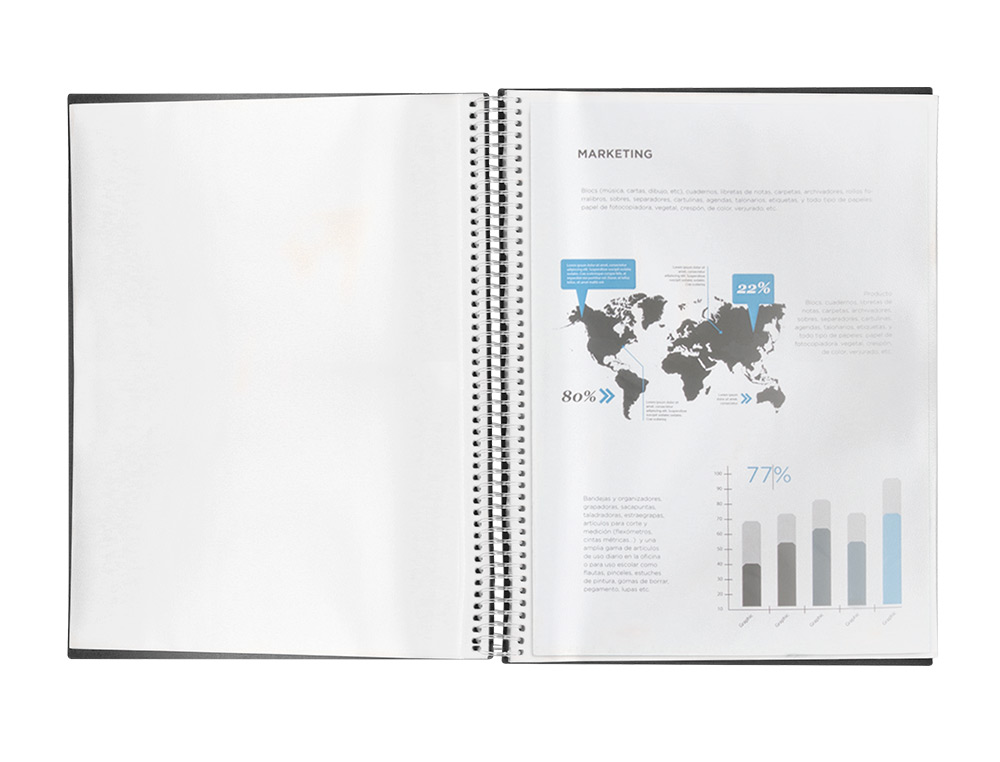 CAPA CATALOGO LIDERPAPEL COM ESPIRAL 20 BOLSAS POLIPROPILENO DIN A4 PRETO