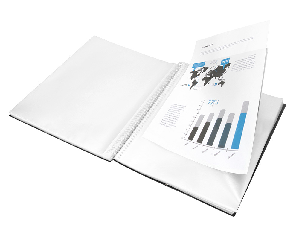 CAPA CATALOGO LIDERPAPEL COM ESPIRAL 20 BOLSAS POLIPROPILENO DIN A4 PRETO