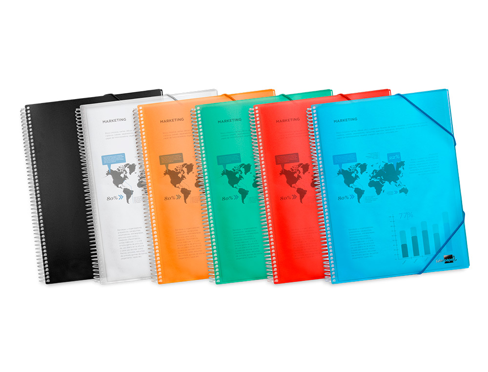CAPA CATALOGO LIDERPAPEL COM ESPIRAL 20 BOLSAS POLIPROPILENO DIN A4 PRETO