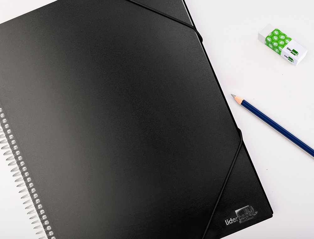 CAPA CATALOGO LIDERPAPEL COM ESPIRAL 80 BOLSAS POLIPROPILENO DIN A4 PRETO