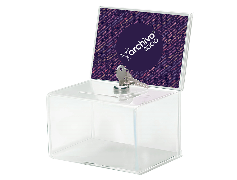CAIXA DE SUGESTOES ARCHIVO 2000 COM FECHADURA E DUAS CHAVES COR CRISTAL TRANSPARENTE 109X154X205 MM