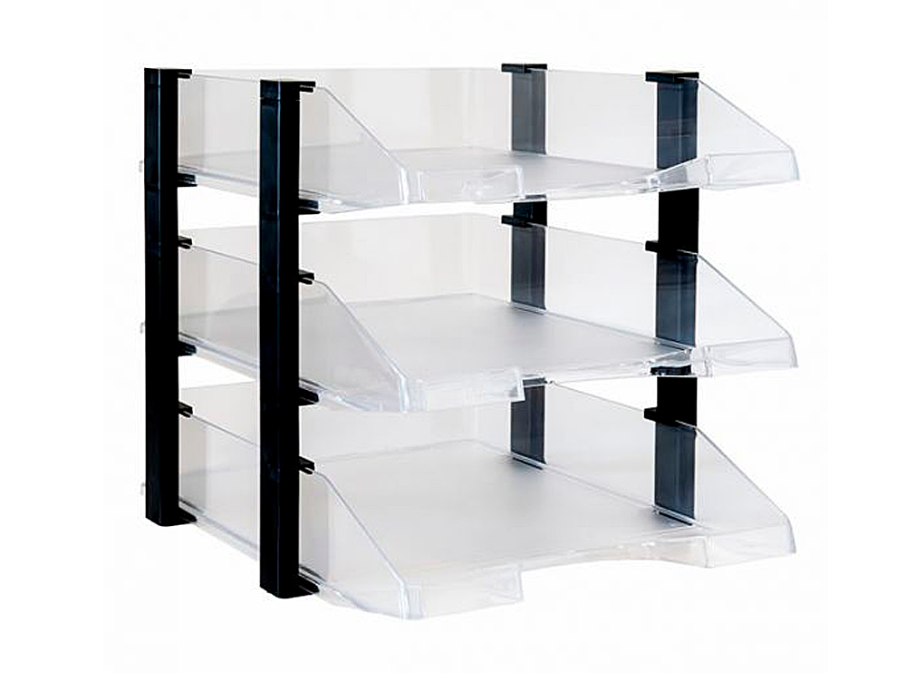 TABULEIRO DE SECRETARIA ARCHIVO 2000 PLASTICO TRANSPARENTE COM ELEVADORES PRETO CONJUNTO DE 3 TABULEIROS 280X285X350 MM