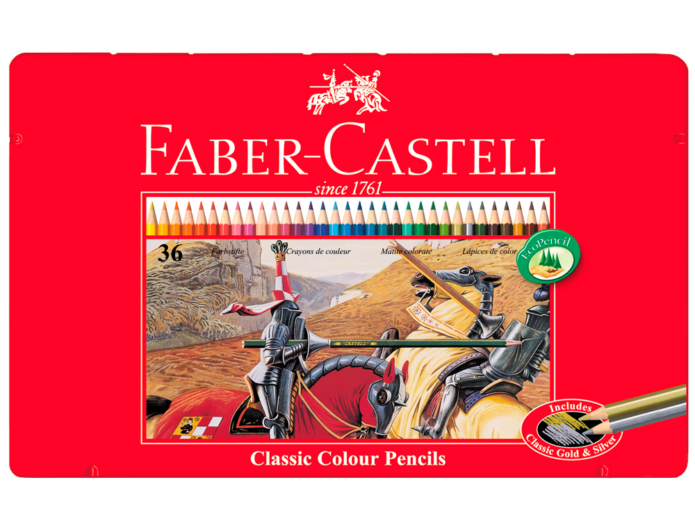 LAPIS DE COR FABER CASTELL CAIXA METALICA DE 36 CORES SORTIDAS