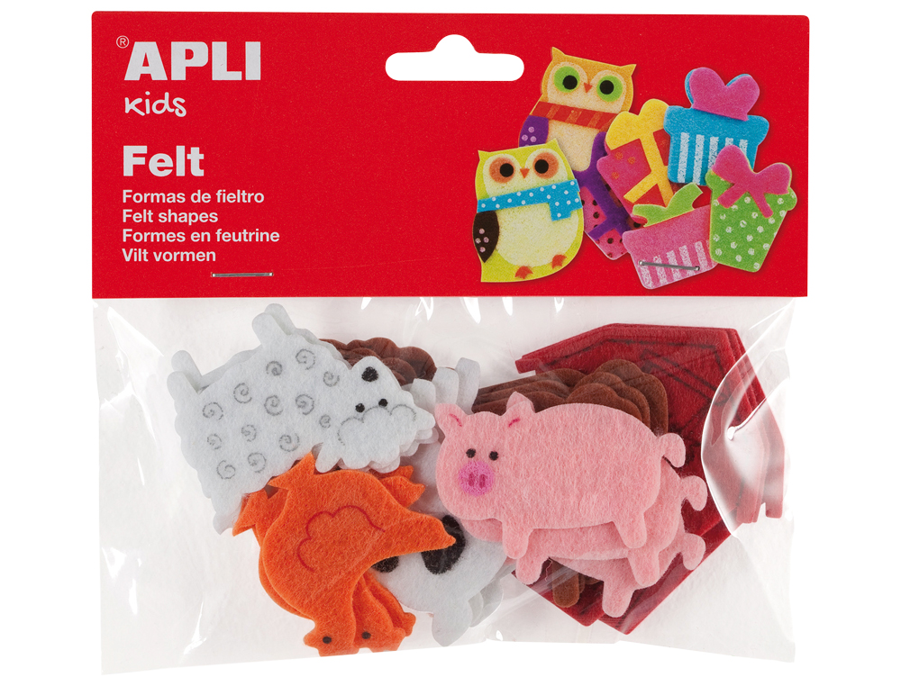 FIGURA EM FELTROS APLI COM FORMA DE ANIMAIS BOLSA DE 18 UNIDADES