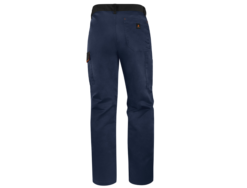 CALÇAS DELTAPLUS COM CINTURA AJUSTAVEL E 5 BOLSOS COR AZUL LARANJA TAMANHO XS