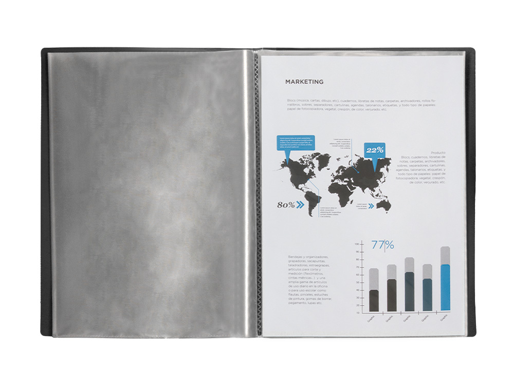 CAPA CATALOGO LIDERPAPEL COM ESPIRAL 20 BOLSAS POLIPROPILENO FOLIO PRETO