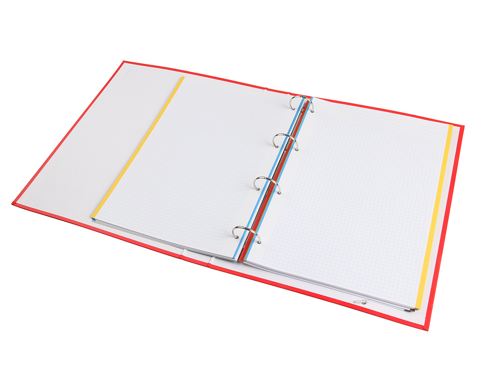 PASTA DE ELASTICOS LIDERPAPEL DE ANEIS COM RECARGA DIN A4 120 FOLHAS 80 GR QUADRICULA 5 MM 4 ANEIS 40 MM REDONDAS