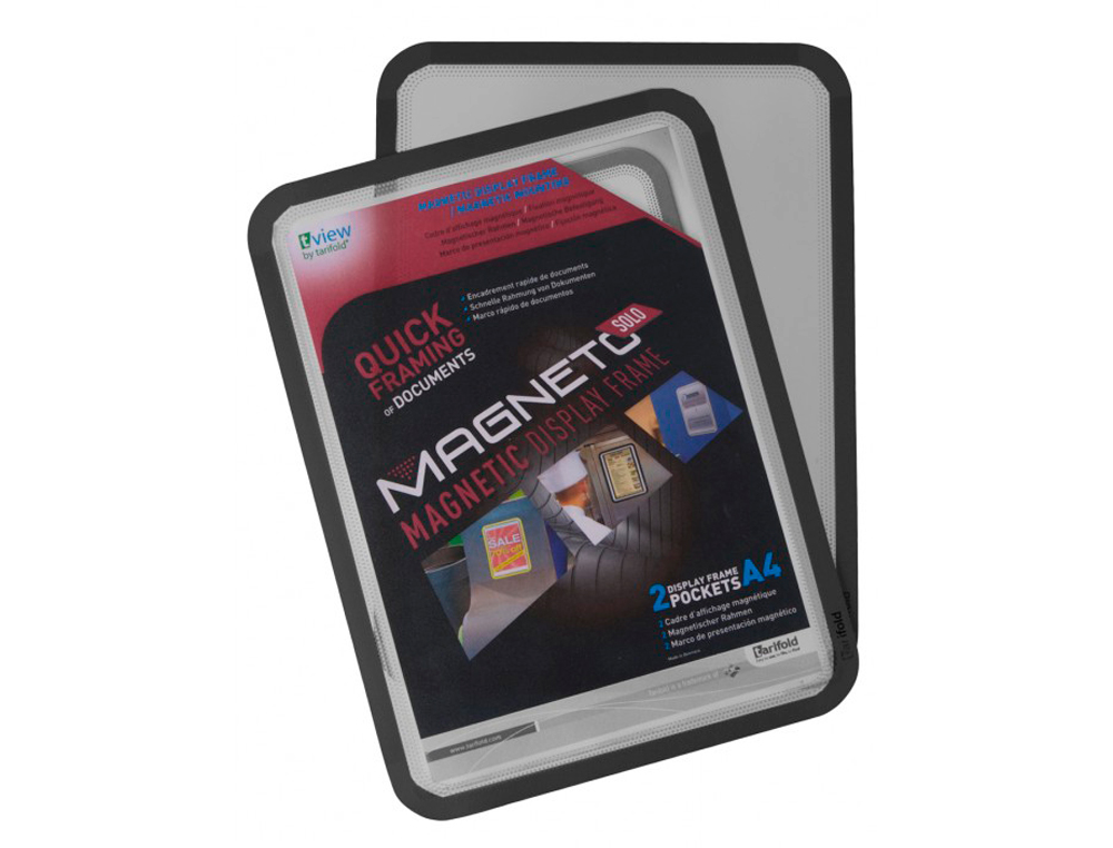 MOLDURA PORTA ANUNCIOS TARIFOLD MAGNETICA DIN A3 COM 4 BANDAS MAGNETICAS NO DORSO COR PRETO PACK DE 2 UNIDADES
