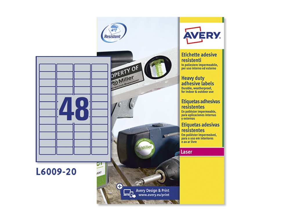 ETIQUETA ADESIVA AVERY POLIESTER PRATA 45,7 X 21,2 MM LASER PACK DE 960 UNIDADES