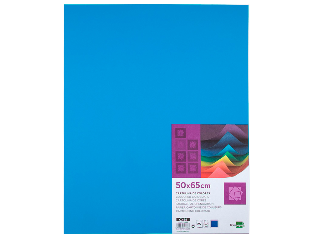 CARTOLINA LIDERPAPEL 50X65 CM 180 GR AZUL TURQUESA PACK DE 25 UNIDADES