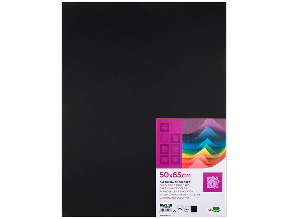 CARTOLINA LIDERPAPEL 50X65 CM 180 GR PRETO PACK DE 25 UNIDADES