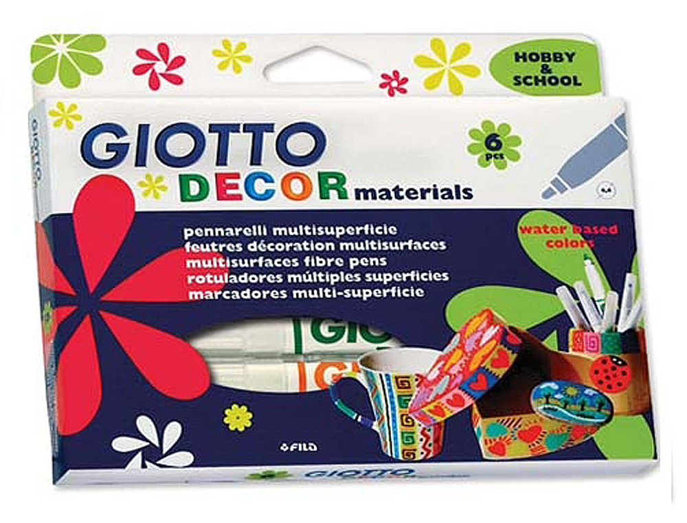 MARCADOR GIOTTO DECOR MATERIALS CAIXA DE 6 CORES SORTIDAS