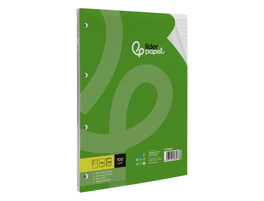 RECARGA LIDERPAPEL DIN A4 100 FOLHAS 100 G/M2 PAUTADO HORIZONTAL COM MARGEM 4 FUROS