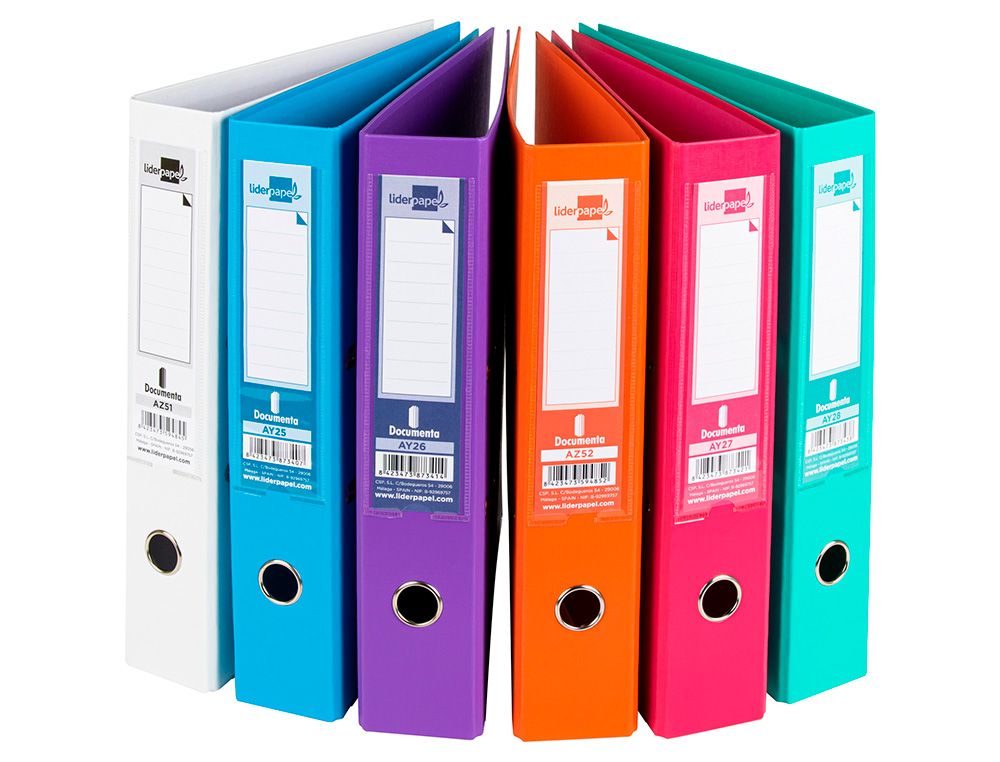 PASTA DE ARQUIVO DE ALAVANCA LIDERPAPEL DOCUMENTA PVC FOLIO LOMBADA 75 MM CORES SORTIDAS TRENDING BRANCO, LARANJA, CELES
