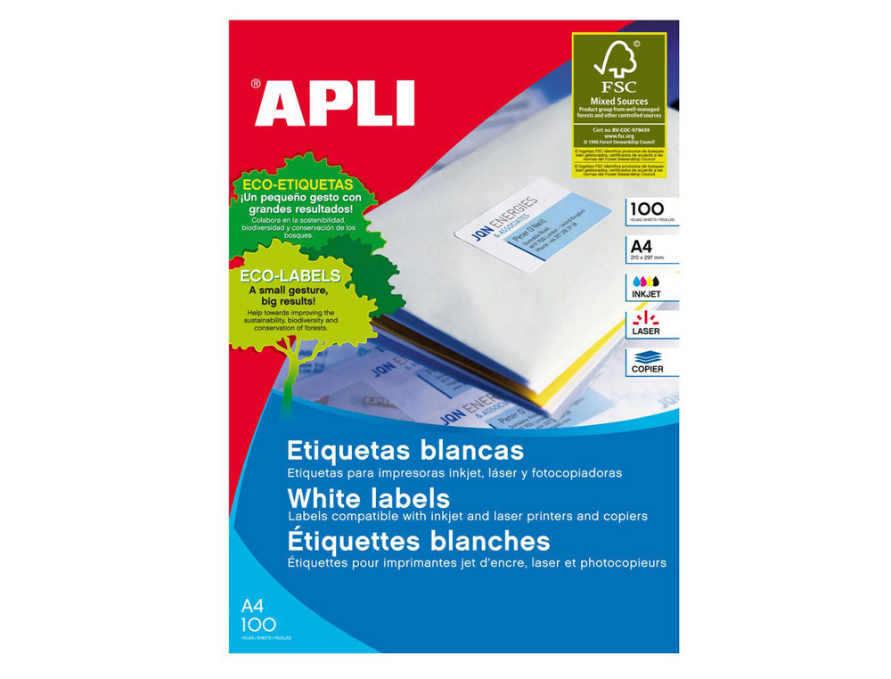 ETIQUETAS ADESIVAS APLI DIN A4 70X50,8 MM