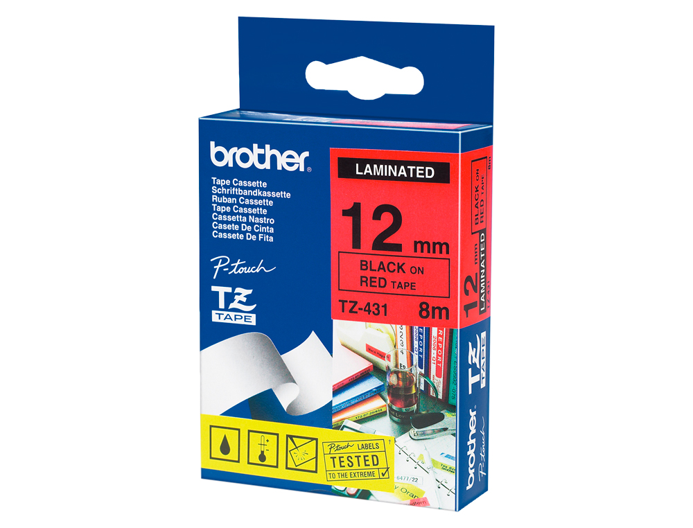 FITA BROTHER TZ-431 LAMINADA VERMELHO-PRETO 12MM X 8M