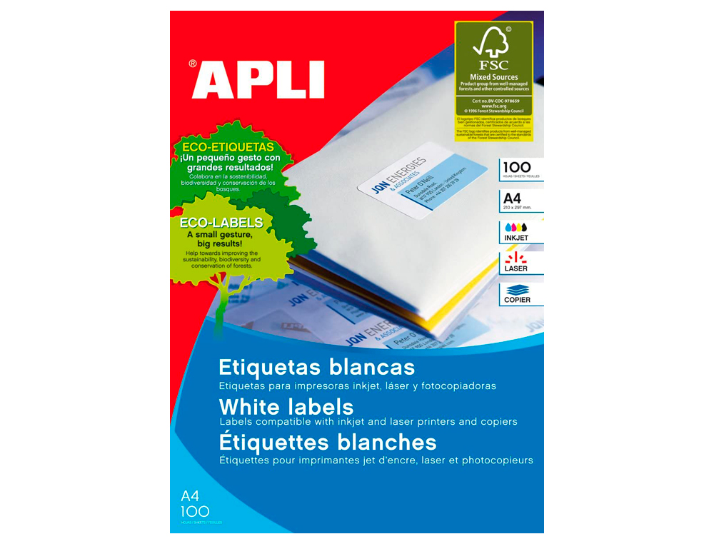ETIQUETAS ADESIVAS APLI DIN A4 105 X 42,4 MM
