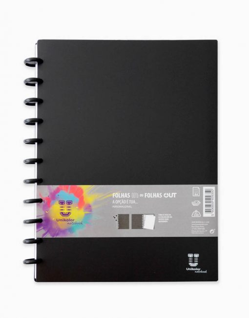 CADERNO DISCOS UNIKOLOR A4 60FLS PAUTADO PRETO