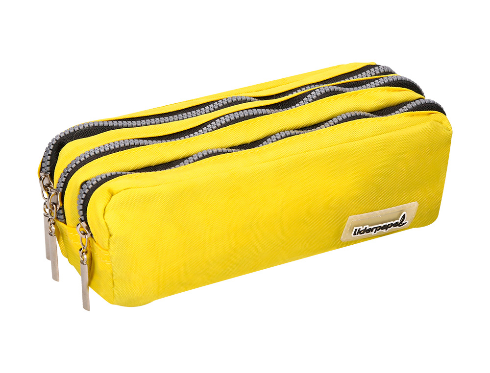 ESTOJO ESCOLAR LIDERPAPEL RETANGULAR 3 BOLSOS AMARELO PASTEL 185X80X70 MM