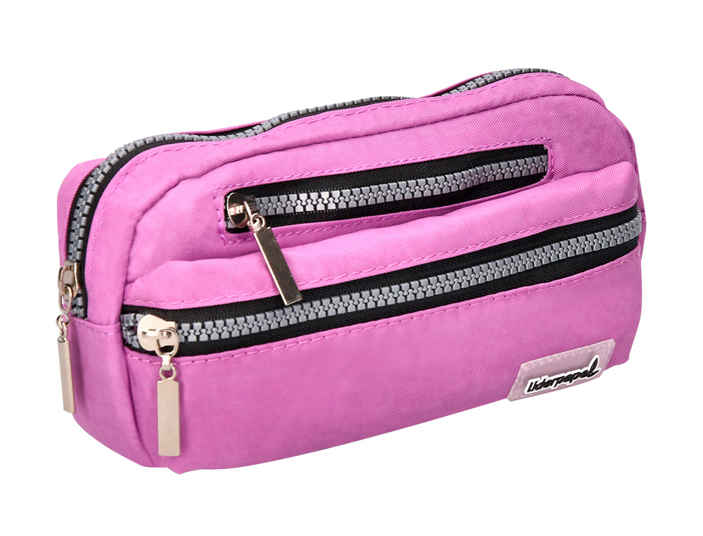 ESTOJO ESCOLAR LIDERPAPEL OVAL 3 BOLSOS VIOLETA PASTEL 195X40X100 MM