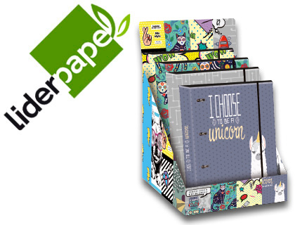 PASTA LIDERPAPEL 4 ANEIS 40 MM FORRADA DIN A4 COM RECARGA E ELASTICOS FANTASIA 2019 120F 70G 5MM EXPURSOR DE 10 UNIDADES