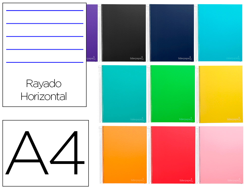 CADERNO ESPIRAL LIDERPAPEL DIN A4 JOLLY CAPA DURA 140 F 75 GR PAUTADO 5 BANDAS DE CORES 4 FUROS CORES SORTIDAS