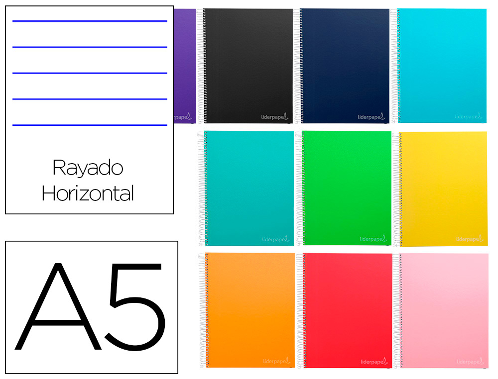CADERNO ESPIRAL LIDERPAPEL DIN A5 JOLLY CAPA DURA 140 F 75 GR PAUTADO 5 BANDAS DE CORES 6 FUROS CORES SORTIDAS