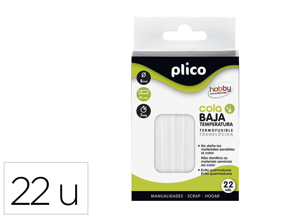 BARRA COLA TERMOFUSIVEL PLICO BAIXA TEMPERATURA 8 MM DIAMETRO X 95 MM COMPRIMENTO BLISTER DE 22 UNIDADES