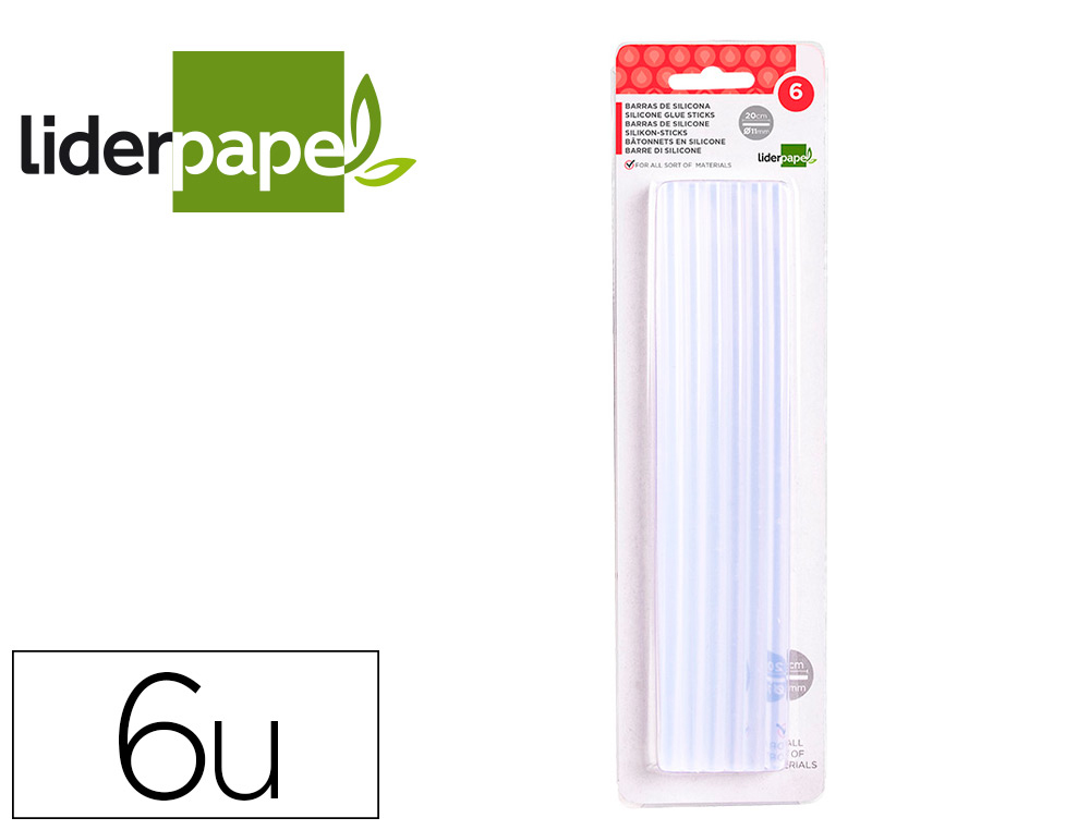 BARRA COLA TERMOFUSIVEL LIDERPAPEL 11 MM DIAMETRO X 200 MM COMPRIMENTO BLISTER DE 6 UNIDADES