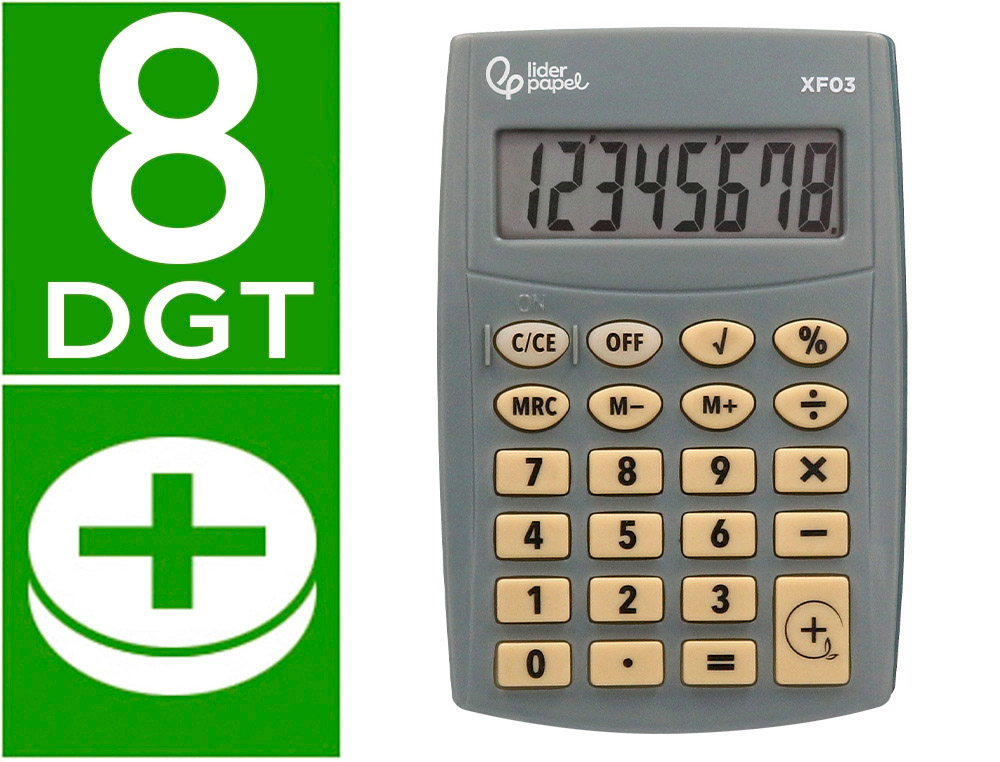 CALCULADORA LIDERPAPEL DE BOLSO XF03 8 DIGITOS PILHAS COR CINZA 99X64X9 MM