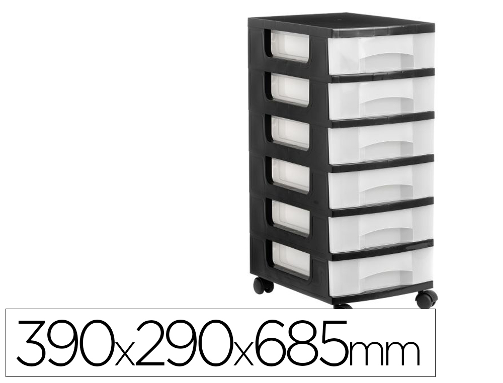 MODULOS DE GAVETAS ARCHIVO 2000 6 GAVETAS TRANSPARENTE INVOLUCRO PRETO 6 LITROS COM RODAS 390X290X685 MM